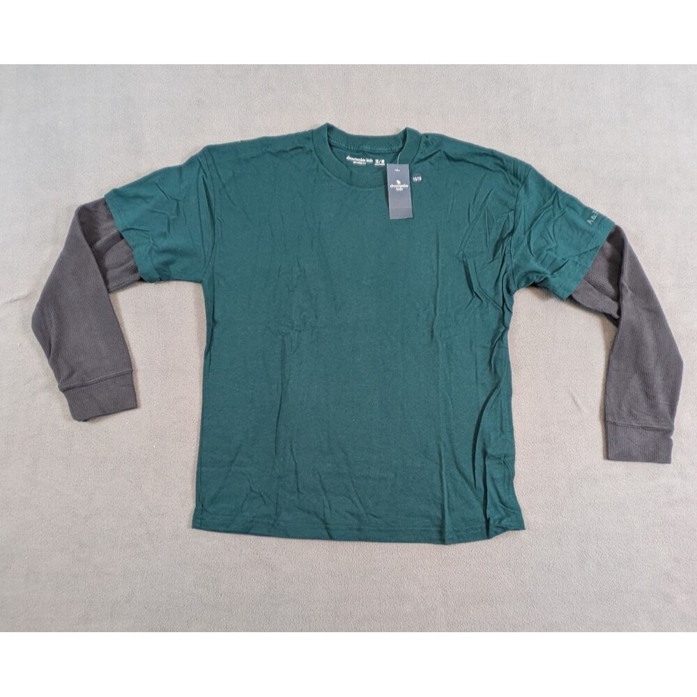 NWT Abercrombie Kids Boys 15/16 Layered Twofer Long Sleeve Shirt Green A&F